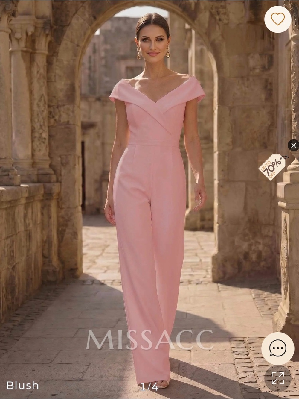 Blush Wide-Leg Off-Shoulder Jumpsuit
